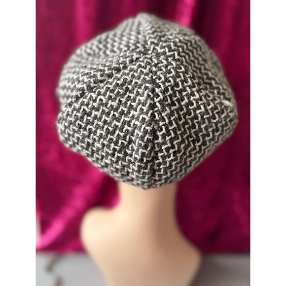 Black White Houndstooth Newsboy Cap With Bow Accent Womens Teen - Picture 4 of 7